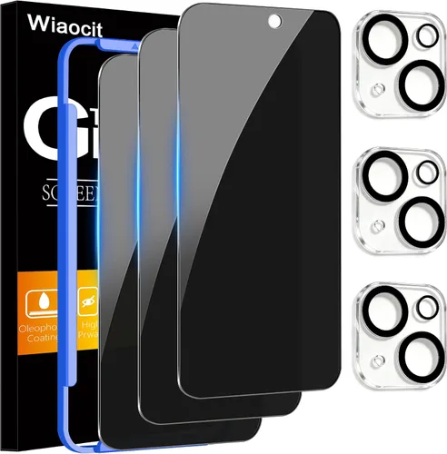 Vista 8 de Wiaocit 3 Pack Tempered Glass Screen Protector for iPhone 13 Pro with 3 Pack Camera Lens Protector, 9H Hardness, Bubble Free, Case Friendly