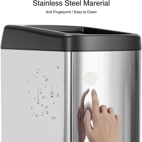 Vista 3 de ELLO&ALLO Bote de basura de cocina de 13 galones con tapa enrollable, sensor de movimiento automático sin contacto rectangular con ruedas, acabado
