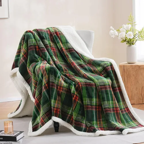 Vista 16 de PU MEI Manta Sherpa Individual a Cuadros Gruesa para Cama, 60"*80" Franela Súper Suave Difusa Forro Polar Reversible Terciopelo Afelpado Manta