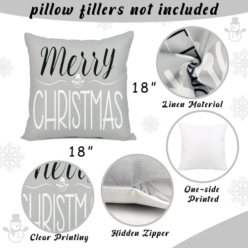 Vista 4 de Geefuun - Juego de 4 fundas de almohada navideñas grises para decoración del hogar, 18 x 18, para dormitorio, decoración