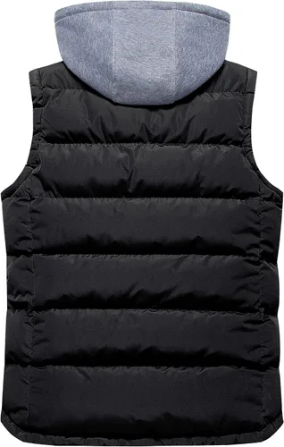 Vista 2 de CREATMO US Chaleco de invierno para hombre, para exteriores, con capucha, extraíble, acolchado, sin mangas, chaleco