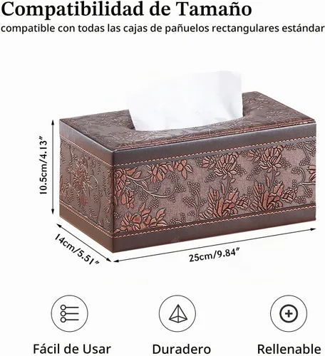 Vista 3 de Funda rectangular de cuero para caja de pañuelos, soporte de caja de pañuelos moderno rectangular para toallas de papel, dispensador de pañuelos