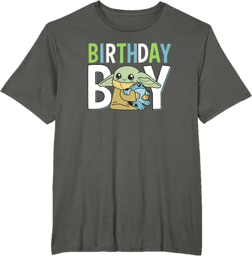 Vista 5 de Star Wars: The Mandalorian Grogu Birthday Boy Hug Blue Green T-Shirt Negro