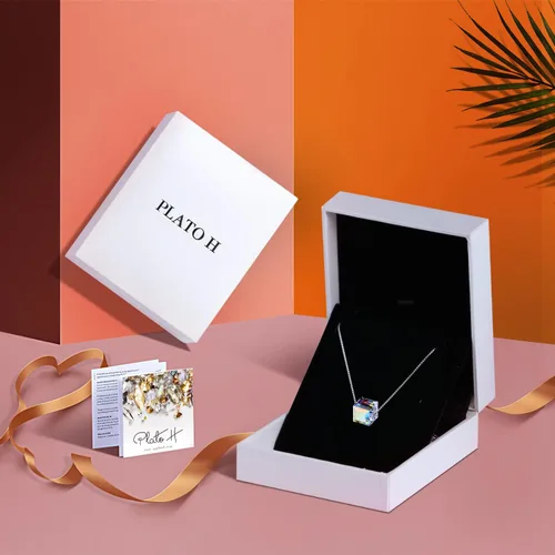 Vista 6 de PLATO H Collar de plata de ley S925 con colgante de cristales cúbicos para mujer, sin alergias, regalos únicos de joyería con exquisita caja