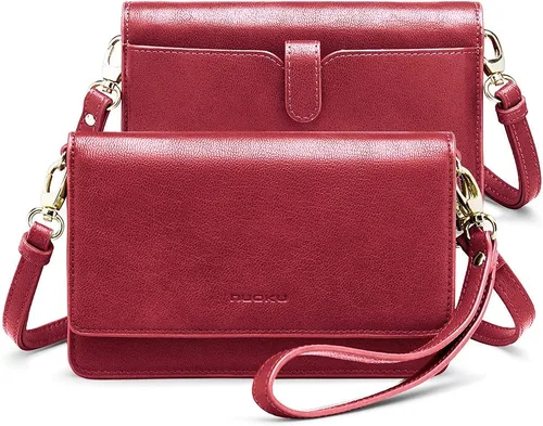 Vista 11 de nuoku - Bolso bandolera pequeño para mujer con ranuras para tarjetas RFID, 2 correas negro (A- Black)