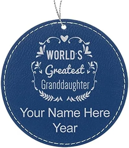 Vista 5 de LaserGram Personalized Christmas Ornament, World's Greatest Granddaughter, Faux Leather, Custom Laser Engraved Gift Idea