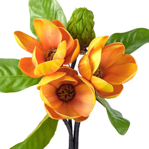 Vista 9 de FiveSeasonStuff Arreglo de flores artificiales de magnolia rosa polvoriento, con 4 tallos, ramo de damas de honor de boda, despedidas de soltera