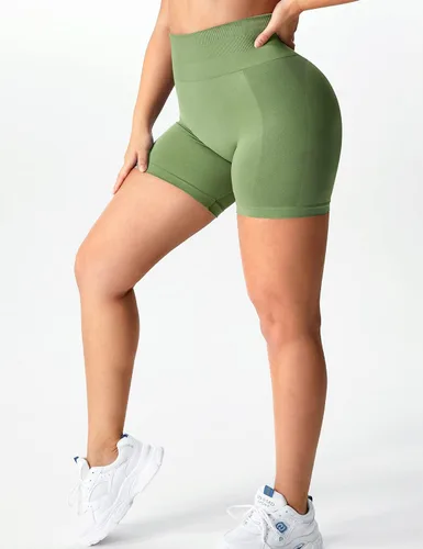 Vista 4 de YEOREO Pantalones cortos de entrenamiento sin costuras para mujer, cintura alta, intensifican correr, yoga, gimnasio, entrenamiento