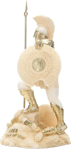 Vista 8 de Ares Mars God War Zeus Son Estatua Romana Alabastro Tono Dorado 5.5 Pulgadas