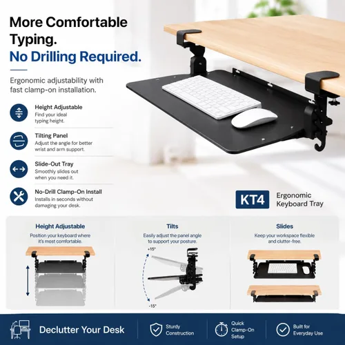 Vista 2 de Bandeja ergonómica para teclado debajo del escritorio con abrazadera deslizante (negro)