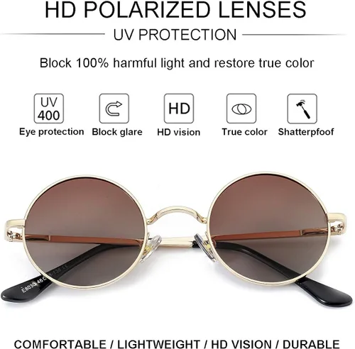 Vista 3 de Gleyemor John Lennon - Lentes de sol polarizados pequeños y redondos para hombres y mujeres, círculos hippie, lentes rojos y amarillos