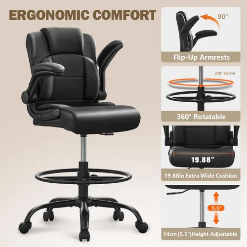 Vista 4 de Silla de dibujo ergonómica, silla de oficina alta para escritorio de pie