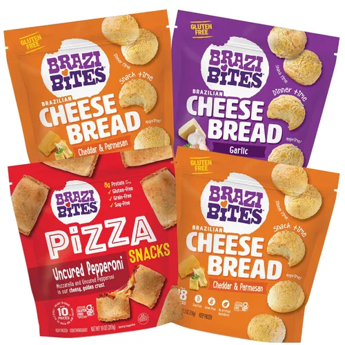 Vista 12 de Brazi Bites Pan de queso brasileño sin gluten: queso cheddar y parmesano Snacks de pan congelados vegetarianos Sin soja Sin ingredientes