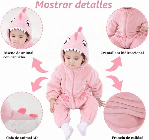 Vista 2 de TONWHAR Animal Costume for Infants & Toddlers - Boys & Girls One-Piece Romper Jumpsuit for Halloween & Daily Playwear Pink Dinosaur