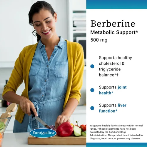 Vista 3 de EuroMedica Berberina 500 mg - Suplemento de apoyo a la salud cerebral y hepática - Suplemento dietético con extracto de raíz de agracejo indio