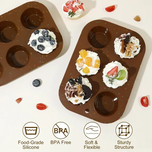 Vista 7 de Juego de 2 moldes de silicona para magdalenas para hornear, molde de cupcake antiadherente de tamaño regular, molde de muffin de silicona de 6 tazas
