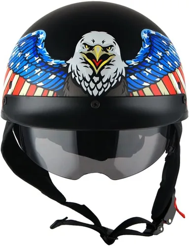 Vista 4 de 1Storm Casco de media cara para motocicleta, ciclomotores, scooter, piloto con visera ahumada interior retráctil