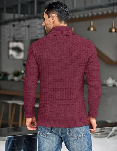 Vista 4 de COOFANDY Suéter de punto con cuello de chal para hombre, estilo casual, ajustado, con botones, texturizado