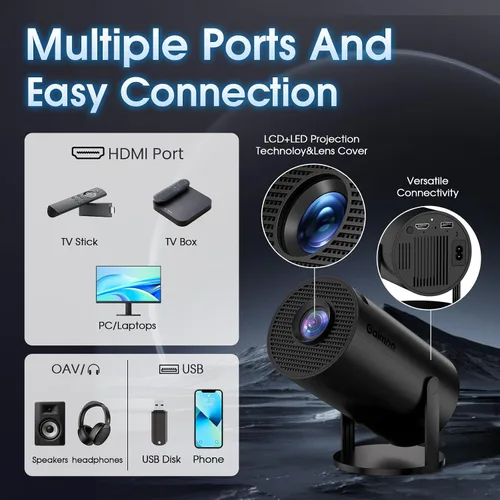 Vista 7 de Mini proyector con WiFi y Bluetooth Aplicaciones incorporadas Proyector inteligente Soporte 4K 1080P FHD 180° ajustable Keystone automático
