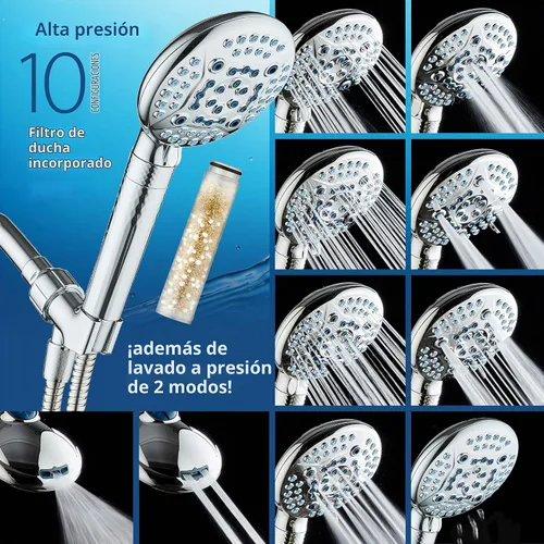 Vista 4 de AquaCare 4X 10-Mode High Pressure Hand Shower w/Filter & 2-mode Power Wash