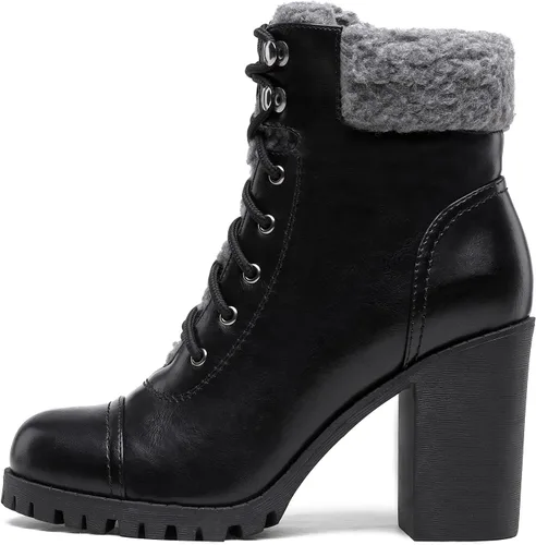 Vista 2 de DREAM PAIRS Botas con cordones para mujer, tacón alto grueso, botines