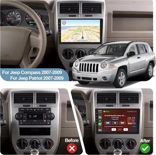 Vista 2 de [2+64G] Estéreo de coche Android para Jeep Compass Patriot 2007 2008 2009 con Apple Carplay y Android Auto 10.1 pulgadas pantalla táctil Radio