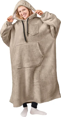 Vista 12 de PAVILIA Manta con Capucha para Mujeres, Manta Sherpa Usable para Hombres, Sudadera Cálida de Gran Tamaño, Manta con Capucha y Suéter, Negro