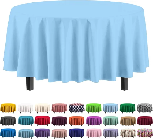 Vista 32 de Party Solids Paquete de 4 manteles de plástico color azul aguamarina, 54 x 108 pulgadas, mantel desechable para fiestas y pícnics