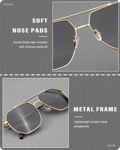 Vista 6 de Zeelool Gafas de sol polarizadas estilo aviador para hombres y mujeres, protección UV, ligeras, grandes, de metal, modernas, ZSM0023