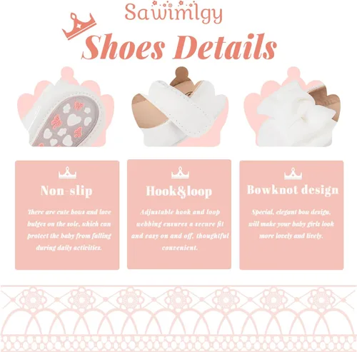 Vista 5 de Sawimlgy Zapatos de ballet Mary Jane con lentejuelas para bebé y niña, de piel sintética, para boda, fiesta, princesa, suela de goma, para niños