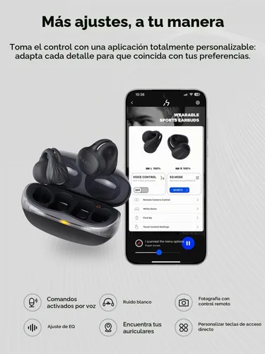 Vista 7 de HAKII Auriculares inalámbricos de oído abierto, auriculares Bluetooth 5.4 ergonómicos con clip Bluetooth con sonido estéreo/ANC, control táctil