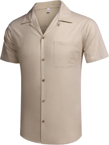 Vista 3 de COOFANDY - Camisas hawaianas de algodón y lino, florales, tropicales, con botones para hombre