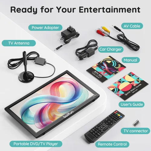 Vista 9 de Boifun Televisor portátil de 15.6 pulgadas con antena, reproductor de DVD integrado, radio FM, batería de 5000 mAh, compatible con entrada