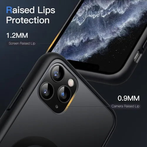Vista 6 de JETech Funda magnética mate para iPhone 11 Pro Max, color negro Compatible con MagSafe, parte trasera mate translúcida, protección delgada a