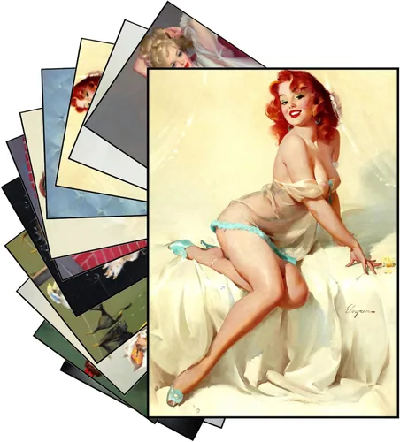Vista 7 de PIXILUV 12 x Mini Pósters Sin Marco ~ Mascotas Juguetonas y Glamour: Bellezas Vintage Pin-Up con Gatos, Perros y Compañeros Traviesos en Alegres