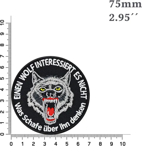 Vista 2 de Biker Sew-On Patch "A Wolf Is Not Interested, What Sheep About Him Thinner." Wolf Sticker Iron-On Alpha Animal Badge for SewingIroning On Wolf
