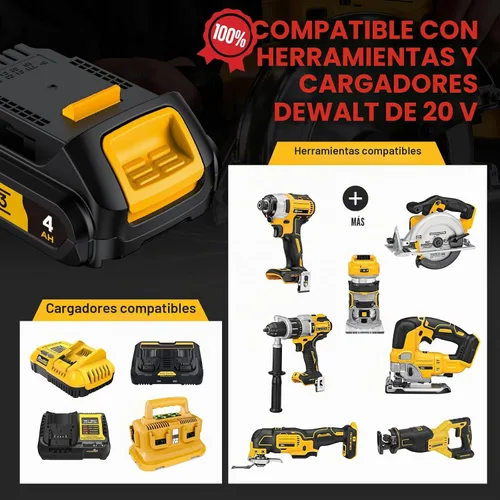 Vista 4 de Reemplazo 4Ah compatible con batería Dewalt 20V MAX con alta capacidad