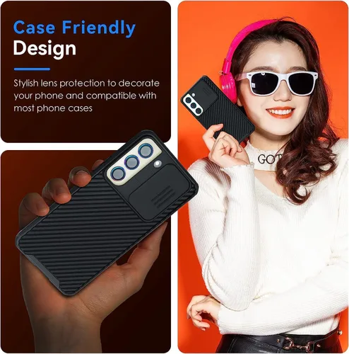 Vista 6 de Protector de lente de cámara para Galaxy S23 FE, vidrio templado 9H antiarañazos con borde de aluminio, anillo protector de pantalla de lente