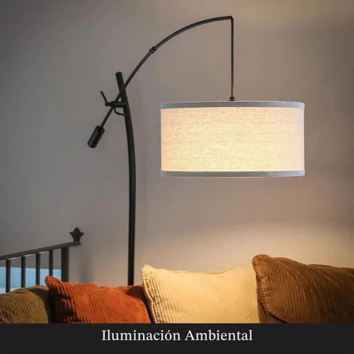 Vista 4 de Brightech Grayson Lámpara de pie LED de arco para oficina y sala de estar, lámpara de brazo ajustable en estilo industrial para lectura de Negro
