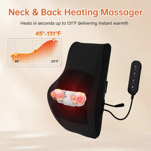 Vista 5 de Masajeador de Espalda con Calor, Masajeador de Espalda y Cuello para Alivio del Dolor de Tejido Profundo, Almohada de Masaje de Amasamiento 3D