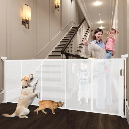 Vista 9 de Puertas retráctiles para bebés para escaleras, puerta de bebé de 55 pulgadas de ancho, puerta para perros, puerta retráctil para mascotas de 41 Negro