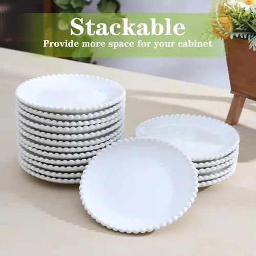 Vista 6 de Juego de 18 platos de postre de porcelana de 5.5 pulgadas, pequeños platos de cerámica para aperitivos, juegos de mini vajilla redondos, resistentes