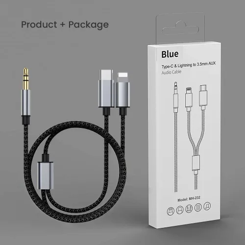 Vista 2 de esbeecables Cable auxiliar para iPhone, 2 en 1 USB C y Lightning a 0.138 in AUX Cable de audio adecuado para auriculares de automóvil Apple Android