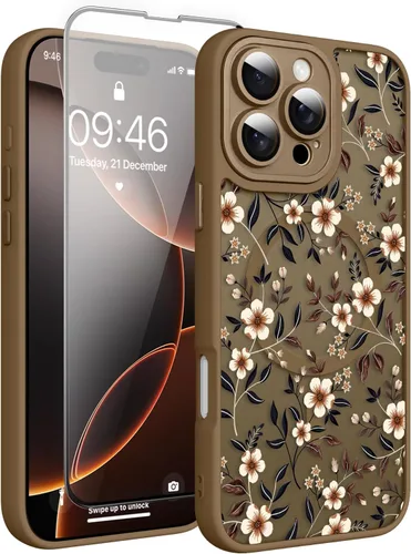 Vista 175 de Magnético para iPhone 13 con protector de pantalla [Compatible con MagSafe] Diseño de patrón floral de flores bonitas, funda delgada a prueba
