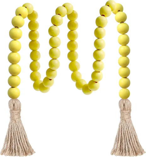 Vista 15 de Meplait - Guirnalda de cuentas de madera de 39 pulgadas estilo granja con borlas, cuentas versátiles de oración estilo boho chic para colgar