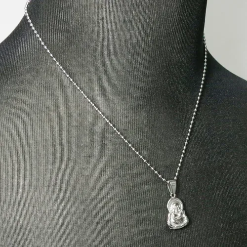 Vista 6 de Collar con colgante de Buda sonriente de acero inoxidable, Acero inoxidable