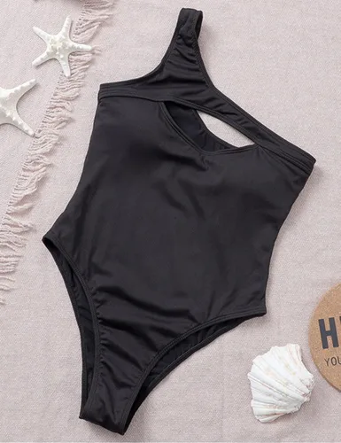 Vista 3 de Limeeke Traje de baño de una pieza para mujer, traje de baño de un hombro recortado, monokini