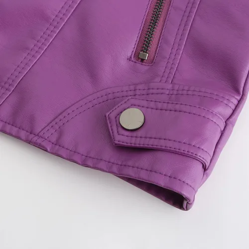 Vista 6 de DEAR MODEL Chaqueta de cuero sintético para mujer, chaqueta de motocicleta con cinturón, morado, XL