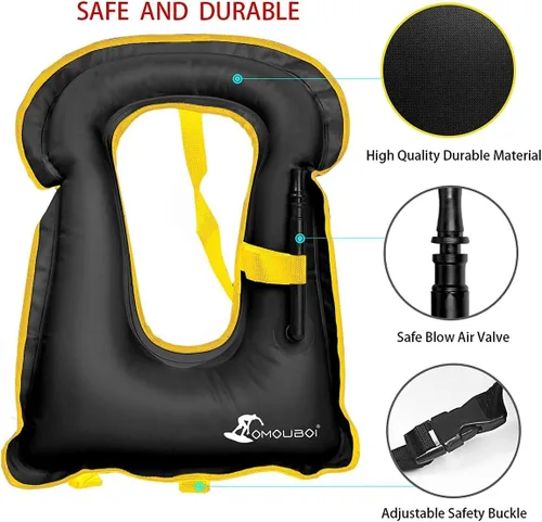 Vista 3 de OMOUBOI Chaleco de esnórquel para adultos, chalecos de natación inflables para buceo, esnórquel, natación y seguridad (adecuado para 100-220 libras)