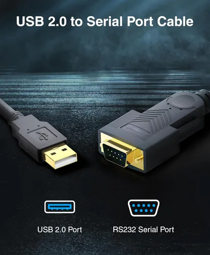 Vista 4 de BlueRigger Cable adaptador serie USB a RS232 (6 pies, USB 2.0 a DB9 macho, 480 Mbps, cable de consola, puerto serie de 9 pines) - Compatible